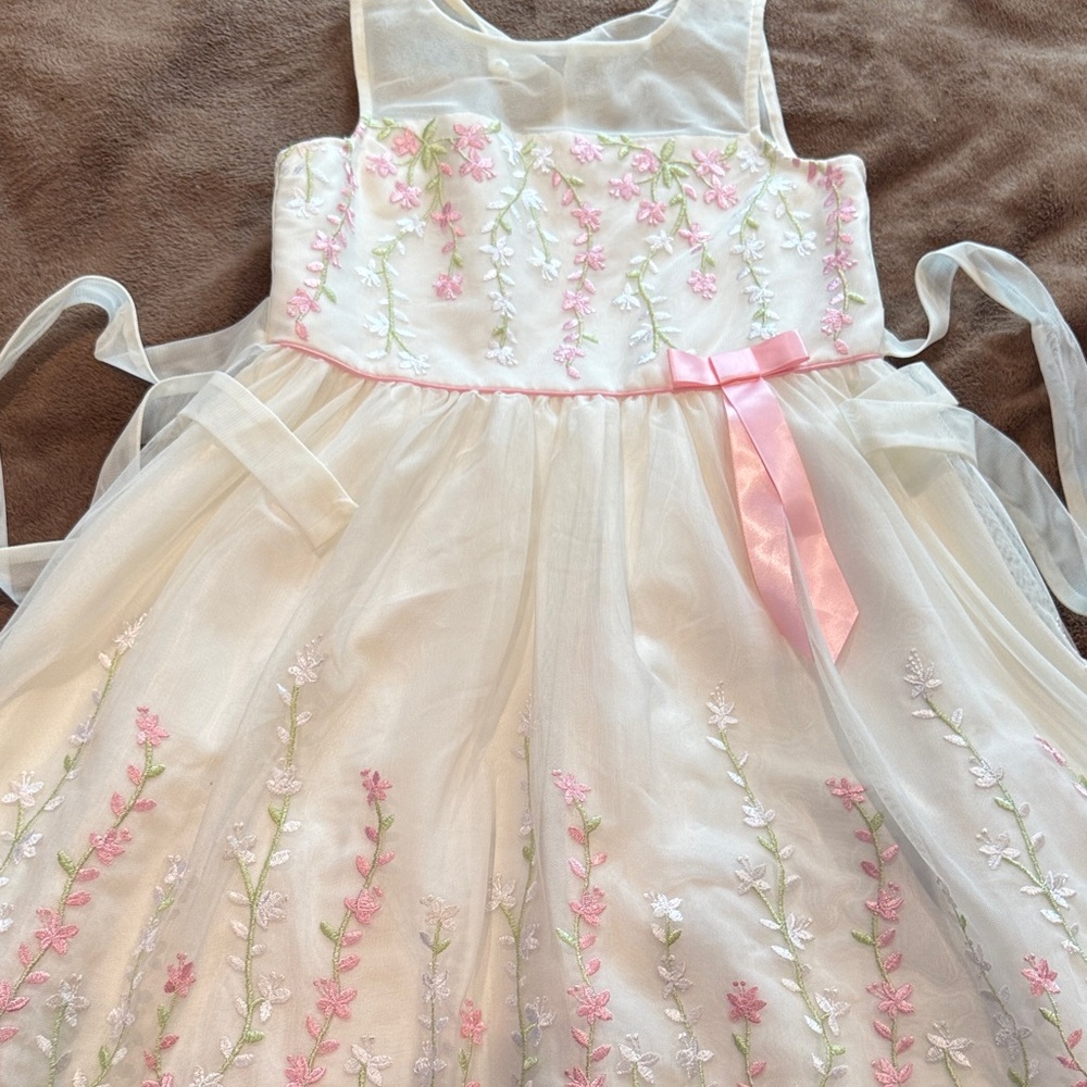 Jona Michelle Dress with Pink and Green Embroidery